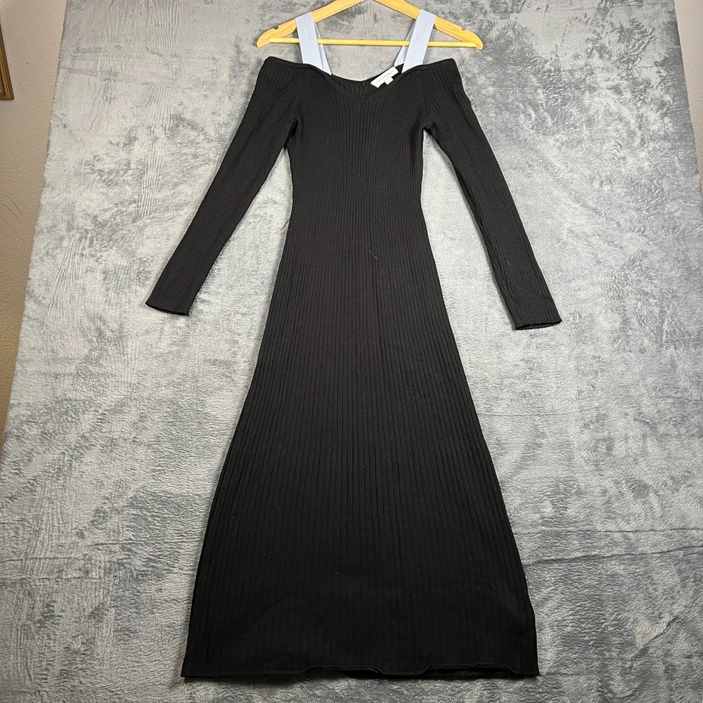 Free Assembly Maxi Dress Womens Large Black Off The Shoulder Neck Rib Tight Knit